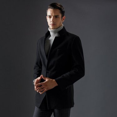 New Long Thick Warm Mens Wool Winter Coat Jackets Fashion Stand Collar Overcoat For Man