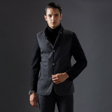 New Fashion Patchwork Stand Collar Abrigos Hombres Invierno Thick Quality Mens Coat Winter Wool