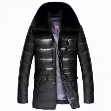 Winter New Men\'s PU Leather Jacket Brand Clothing Imitation sheepskin Jacket and Coat Parka with Fo
