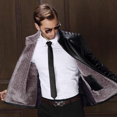 Men Fashion Leather Down Coats Winter Mens Solid 90% white Duck Down Jacket Fur Trim Overcoat Clothi