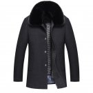Medium Long Thicken Warm Wool Cashmere Mens Coat Detachable Lining Big Fur Collar Winter Jacket Men