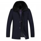 New Long Fur Collar Men\'s Winter Woolen Coat Thick Warm Quality Dark Navy Blue Trench Coat Men
