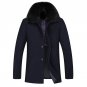 New Long Fur Collar Men\'s Winter Woolen Coat Thick Warm Quality Dark Navy Blue Trench Coat Men