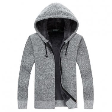 Winter Men Jacket thick velvet cotton hooded fur jacket men\'s winter padded knitted sweater Cardiga