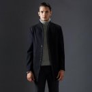 New Arrival Fashion Quality Coat Long Winter Wool Thick Stand Collar Black Dark Blue Color Manteau C