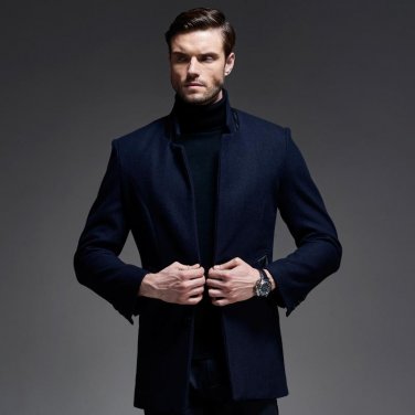 Men Black blue Casual Peacoat Jacket Size M-3xl 2017 Fashion stand Collar Winter Wool Coat Men