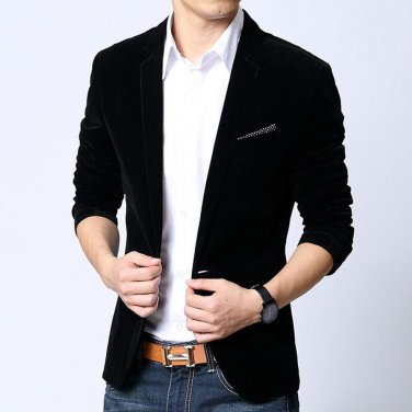Mens blazer slim fit suit jacket black dark blue velvet 2017 spring autumn outwear coat Free shippin