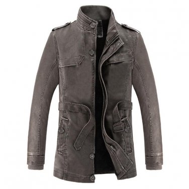 Motorcycle Jackets Men Slim Thick Velvet Coat Mens Washed Leather Jacket Winter Warm Men Stand Colla