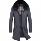 2017 New Long Fox Fur Collar Winter Coat Mens Wool Thick Warm Single Breasted Plaszcz Meski