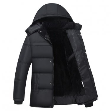 2017 Men Winter Hooded Coat Plus Size Thick Fleece Velvet Slim Windproof Fashion Padded Jacket Parka