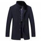 2017 New Casual Long Dark Navy Men Winter Wool Blend Coat Thicken Fur Collar Abrigos Invierno Hombre