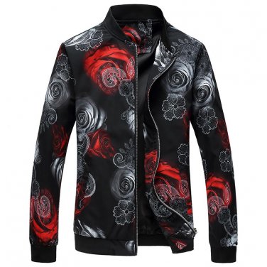 Floral Bomber Jacket Men Hip Hop Slim Fit Flowers Pilot Bomber Jacket Coat Men\'s Hooded Jackets Plu