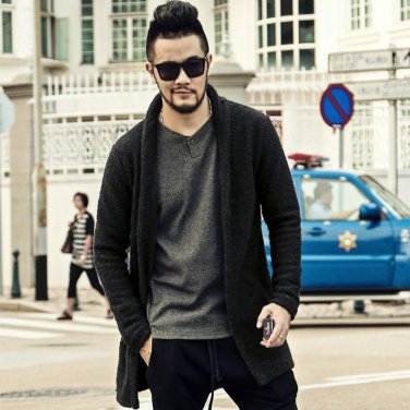 brand  Loose Long Mens Cardigans Sweaters mens Knitwear Sweater flower grey male Casual cardigan mas