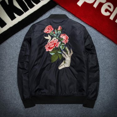Mens winter coat padded bomber jackets new 2017 rib sleeve Flower Embroidery Fashion outwear Parkas 