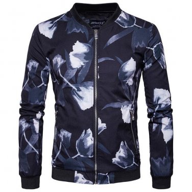 Men Jacket Fashion Casual Comfortable Jacket Male High Quality Flower Printing Stand Collar Jackets