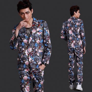 Personality stage flower blazer men latest coat pant designs suit men jacket costume homme stage sin