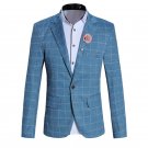 New 2017 Brand Casual Plaid Blazer Jacket Men Flower Brooch Korean Trend Suit Male Wedding Dress Sli