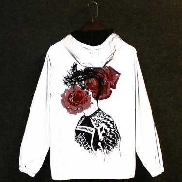 Flower Print Reflective Jacket Men/Women Brand Design Mens Jackets and Coats Casual Hip Hop Streetwe