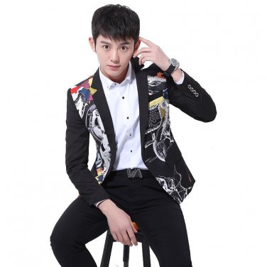 New arrivals 2017 blazer men slim men suit Jacket Flower Fashion trends Teenagers coat free shipping