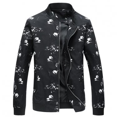 Floral Print Jacket Coat Men Fahion Style Slim Fit Male Jacket Coats Baseball Collar Zipper Windbrea