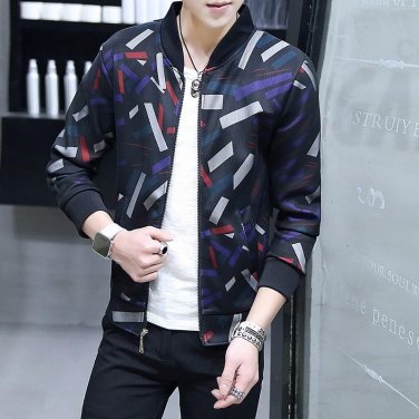 New Pattern Personality Collar Zipper Men Jackets Flower Printed Unique Desginer Famous Brand Long S