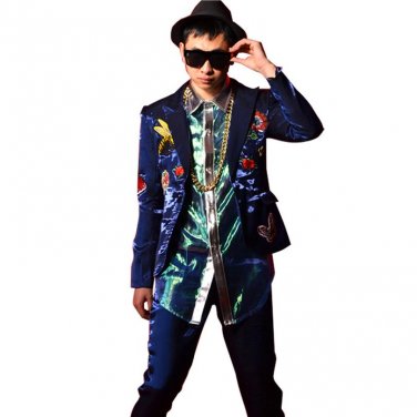 Custom Made Male Stage Show Costumes Cool Men High Quality Embroidered Splice Casual Suit Coat Fashi