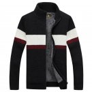 NIANJEEP Brand Clothing Winter Sweater Men Striped Cotton Stand Collar Cardigan Men Thicken Wool Lin