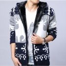 New Hooded zip sweater knit cardigan sweater plus thick velvet jacket Korean Slim Men Fashion Casual