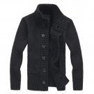 Fashion Men\'s knit cardigan sweater thick sweater coat Korean Slim line casual jacket - Black XXL