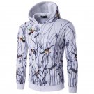 The Flower And Bird Painting Chinese Scenic New Men\'s Winter Wind 3D Stamp Hooded Zip Cardigan Hood