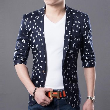 Three Quarter Sleeve Blazer men new arrival Summer Fall 2015 Floral Blazer Flower Slim Office Suit T