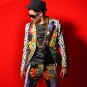 Colorful Flower Printing Splice Men Slim Fit Casual Suit Jacket Blazers Coat Male Dancer Singer DJ F