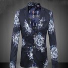 Mens Velvet Jacket Blazers Long Sleeve Butterfly Flower Printed Floral Coat Male Wedding Formal Dres