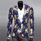 Mens Floral Suit Blazer Jacket Coat Slim Fit Linen Printed Flower Blazer Retro High Quality Casual D