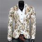 Mens Floral Suit Blazer Jacket Coat Slim Fit Linen Printed Flower Blazer Retro High Quality Casual D