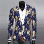 Mens Floral Suit Blazer Jacket Coat Slim Fit Linen Printed Flower Blazer Retro High Quality Casual D