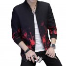 Plus Size Flower Print Jackets Men Autumn Long Sleeve Fire Print Slim Jackets Coat For Men Zipper Th