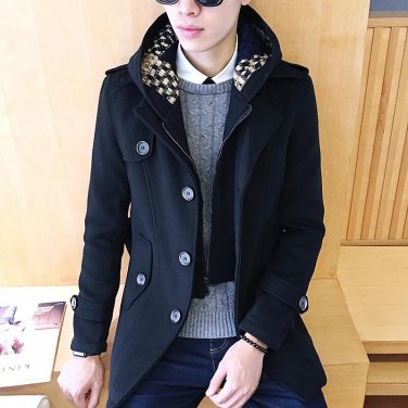 Double Wool Coat Long Beige Trench Hooded Men Flower Jacket Plus Size Camouflage Sweater Man Casual 