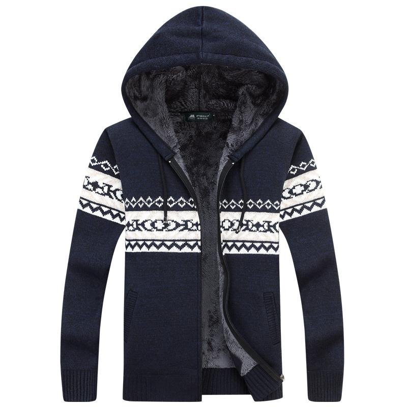 Winter Warm Thick Mens Sweaters / Casual Fleece Knitted Sweater coat Men Designer Hooded Cardigans