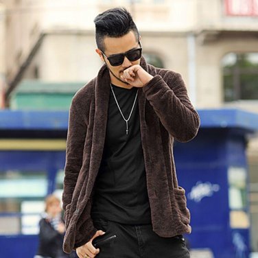 Men new winter plush furry suit cardigan metrosexual men slim cashmere American style warm jacket ca