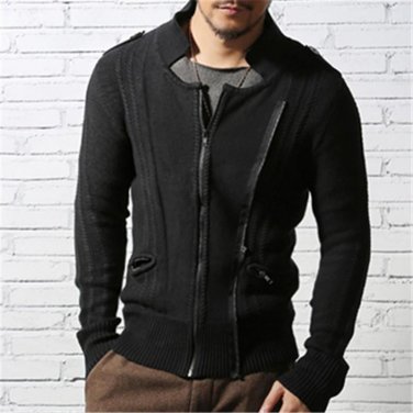 Men slim Casual Double zipper Knitwear coat autumn winter men\'s cardigan sweaters slim fit stand Co