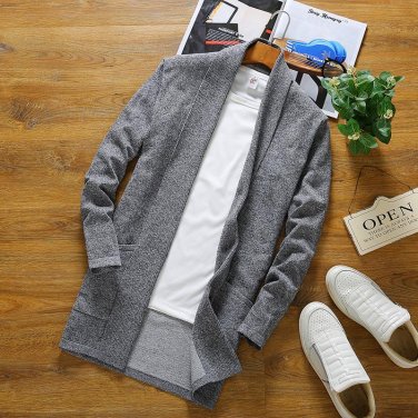 2017 Mens Knitted Sweaters Two Pockets Thin Wool Long Cardigan For Men Soft Comfortable Knit Coat Ma