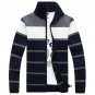 Collar cardigan casual sweater loose size stripe knit wool coat autumn and winter