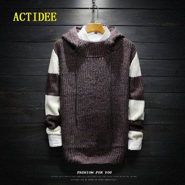 2017 New Winter Warm Slim Men Sweater Coat Long Sleeve Patchwork Hooded Knitted Pullovers for Men Sw