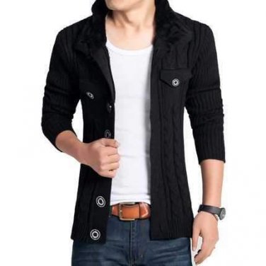 New 2015 Men Single Breasted Cardigans Sweater Fashion Plus Size XXL Mens Thicken Knitted Coat Winte