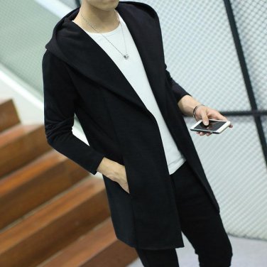 TG6193 Cheap wholesale 2017 new Han edition hooded youth big yards long in pure color coat knitting 