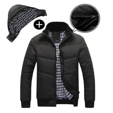 2016 New Men Winter Thick Warm Hooded Coat Long Sleeve Jacket Parkas Hat Detachable Outwear for Man