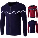 2016 New Men Striped Sweater 2016 Famous Brand navy blue/red Cardigans Zipper Turtleneck Knitted Car