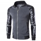 2016 New Arrival Fashion Men\'s PU Leather Mandarin Collar Sleeves Patchwork Baseball Jacket Coat La