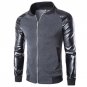 2016 New Arrival Fashion Men\'s PU Leather Mandarin Collar Sleeves Patchwork Baseball Jacket Coat La